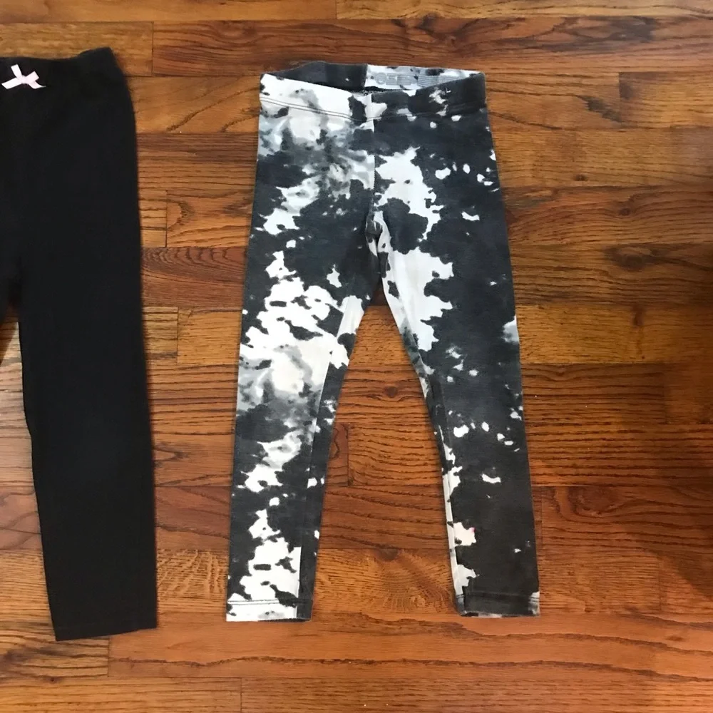 Girls Bottoms Leggings Pants 2 Pc Bundle Black / Black & White Tie Dye 4 / 5 XS
